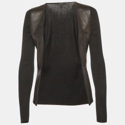 مملوكة مسبقًا Gucci Black Cashmere and Leather Open Front Jacket S