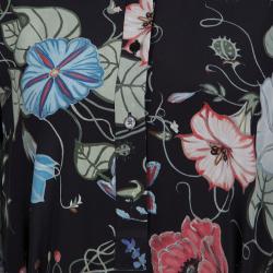 Pre Owned Kris Knight For Gucci Black Floral Printed Silk Belted Dress S