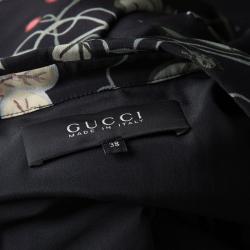 Pre Owned Kris Knight For Gucci Black Floral Printed Silk Belted Dress S