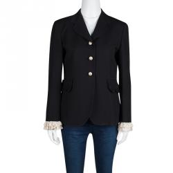 Gucci Black Silk Wool Ruffled Cuff Detail Blazer M