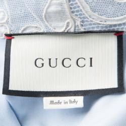 Gucci Blue Cotton Contrast Lace Trim Embellished Bow Detail Oxford Shirt M