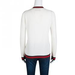 Pre Owned Gucci Cream Wool Lurex Web Trim Long Sleeve Crew Neck Sweater L