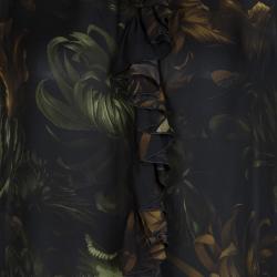 مملوكة مسبقًا بلوزة غوتشي حرير بلا أكمام تفاصيل مكشكشة طباعة زهور سوداء M