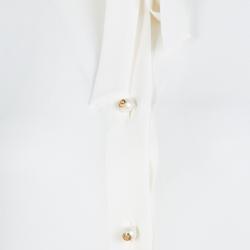 Gucci Off White Silk Pearl Logo Button Front Bow Tie Detail Blouse M