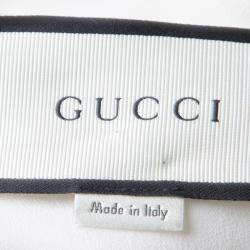 Gucci Off White Silk Pearl Logo Button Front Bow Tie Detail Blouse M