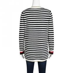 Gucci Monochrome Striped Lurex Trim Detail Cashmere and Wool Cardigan S