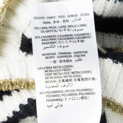 Gucci Monochrome Striped Lurex Trim Detail Cashmere and Wool Cardigan S