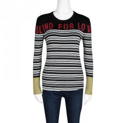 Gucci Monochrome Striped Metallic Cuff Detail Blind For Love Sweater M