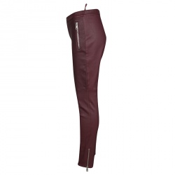 Gucci Burgundy Stretch Leather Zip Detail Leggings M