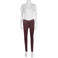 Gucci Burgundy Stretch Leather Zip Detail Leggings M