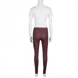 Gucci Burgundy Stretch Leather Zip Detail Leggings M