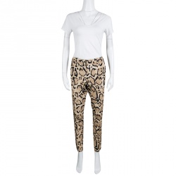 Pre Owned Gucci Beige Animal Printed Silk Tapered Trousers M