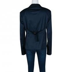 Pre Owned Gucci Navy Blue Stretch Cotton Tailored Two Button Blazer L