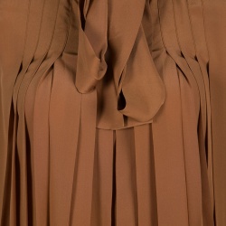 Gucci Tan Brown Pleated Silk Sleeveless Tie Front Top M