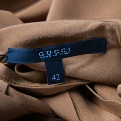Gucci Tan Brown Pleated Silk Sleeveless Tie Front Top M