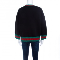 Pre Owned Gucci Black Jersey Lurex Web Trim Detail Ghost Sweatshirt M