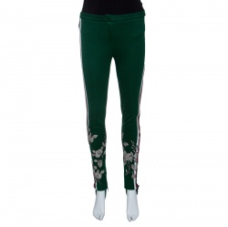 Gucci Green Side Stripe Detail Floral Embroidered Kelly Stirrup Track Pants S