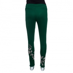 Gucci Green Side Stripe Detail Floral Embroidered Kelly Stirrup Track Pants S