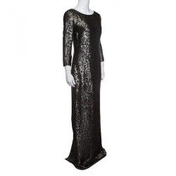 مملوكة مسبقًا Gucci Metallic Animal Pattern Lurex Jacquard Long Sleeve Gown S