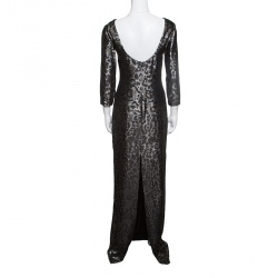 مملوكة مسبقًا Gucci Metallic Animal Pattern Lurex Jacquard Long Sleeve Gown S