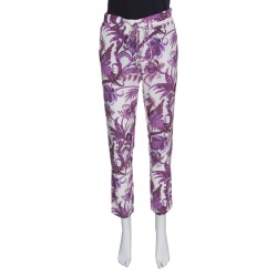 Gucci White and Purple Peacock and Floral Printed Silk Pants S