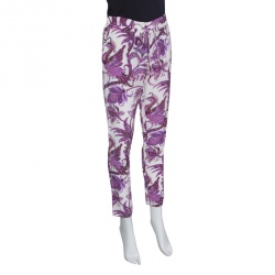 Gucci White and Purple Peacock and Floral Printed Silk Pants S