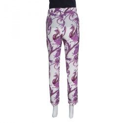 Gucci White and Purple Peacock and Floral Printed Silk Pants S