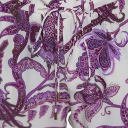 Gucci White and Purple Peacock and Floral Printed Silk Pants S