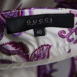 Gucci White and Purple Peacock and Floral Printed Silk Pants S