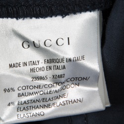Pre Owned Gucci Blue Stretch Cotton Logo Embroidered Pocket Detail Straight Pants S