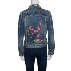 Pre Owned Gucci Blue Faded Effect Embroidered Denim Jacket M