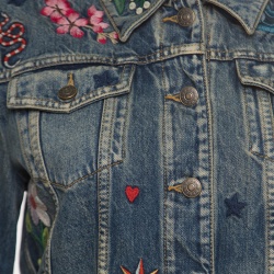 Pre Owned Gucci Blue Faded Effect Embroidered Denim Jacket M