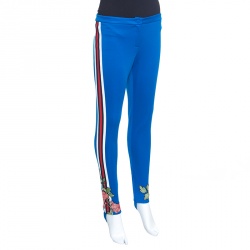 Pre Owned Gucci Blue Side Stripe Detail Floral Embroidered Kelly Stirrup Track Pants S