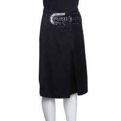 Pre Owned Gucci Black Wool Faux Belt Detail Inverted Pleat Front Skirt S