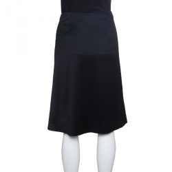 Pre Owned Gucci Black Wool Faux Belt Detail Inverted Pleat Front Skirt S