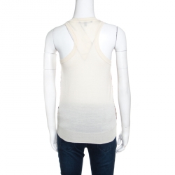 Gucci Beige Floral Printed Silk Rib Trim Sleeveless Top XS