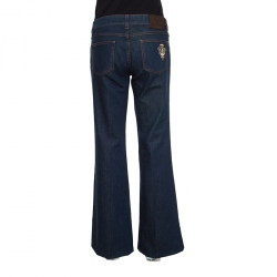 Pre Owned Gucci Indigo Dark Wash Faded Effect Denim Flared Jeans L