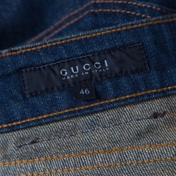 Pre Owned Gucci Indigo Dark Wash Faded Effect Denim Flared Jeans L