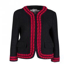 Pre Owned Gucci Black Textured Knit Contrast Trim Jacket M