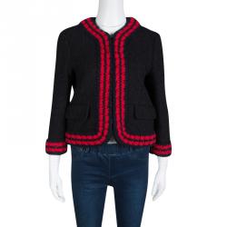 Pre Owned Gucci Black Textured Knit Contrast Trim Jacket M