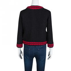 Pre Owned Gucci Black Textured Knit Contrast Trim Jacket M