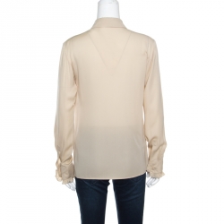 Pre Owned Gucci Beige Silk Ruffle Placket and Cuff Detail Long Sleeve Blouse S