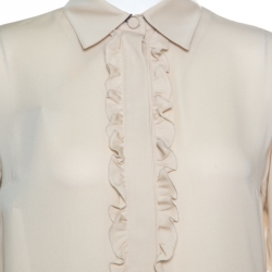 Pre Owned Gucci Beige Silk Ruffle Placket and Cuff Detail Long Sleeve Blouse S