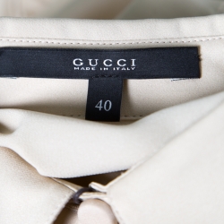 Pre Owned Gucci Beige Silk Ruffle Placket and Cuff Detail Long Sleeve Blouse S
