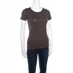 Pre Owned Gucci GG Brown Monogram Printed Cotton T Shirt S