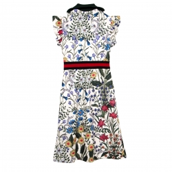 Pre Owned Gucci New Flora Print Zip Detail Ruffled Cap Sleeve Dress XXS