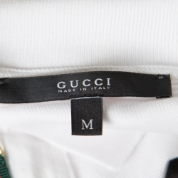 مملوكة مسبقًا Gucci White Cotton Pique Web Stripe Trim Zip Front Polo T Shirt M