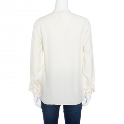 Gucci Cream Grosgrain Trim Detail Long Sleeve Blouse S