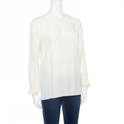 Gucci Cream Grosgrain Trim Detail Long Sleeve Blouse S