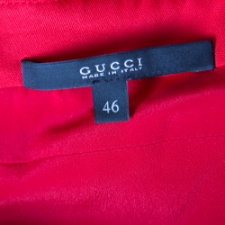 Gucci Red Crepe Knit Dragonfly Brooch Detail Draped One Shoulder Evening Gown L